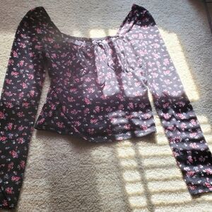 SHEIN Black and Pink Floral Blouse